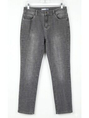 Chicos Platinum Callie Jeans Straight Leg Denim Grey Womens Size 4